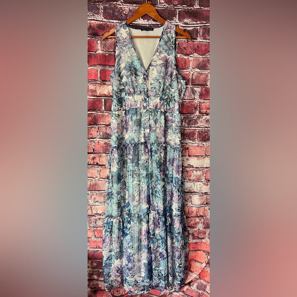 Boston Proper Pastel Floral Tiered Maxi Skirt in Blue & Lavender
